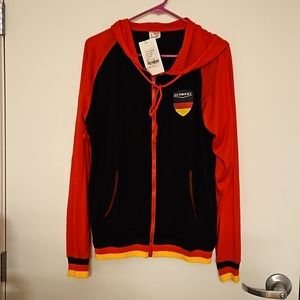 GERMANY patch long sleeve hoodie Small banded waist cuffed black red Player